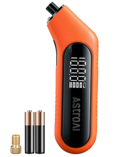 AstroAI Digital Tire Pressure Gauge 3-300PSI Calibrated to ANSI B40.7 Grade 2A (0.5%), Backlight and Flashlight, Presta Valve Adaptor Included, 4 Units, AAA Batteries, Orange