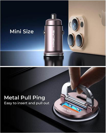 【Upgraded】 125W Car Charger USB C Super Fast Charging, [PD65W & QC60W][All Metal] MRGLAS Cigarette Lighter Car Charger, Car Electrical Accessories for iPhone 17 Pro Max iPad Samsung S26 S25 Pixel 10