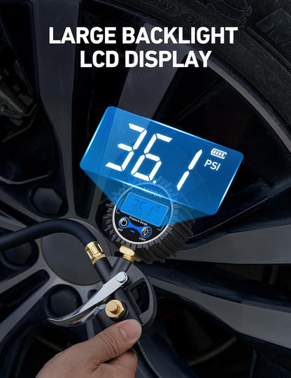 AstroAI Digital Tire Pressure Gauge with Inflator, 3-250 PSI Air Chuck & Compressor Accessories Heavy Duty with Quick Connect Coupler, 0.1 Display Resolution, 1Pack Standard
