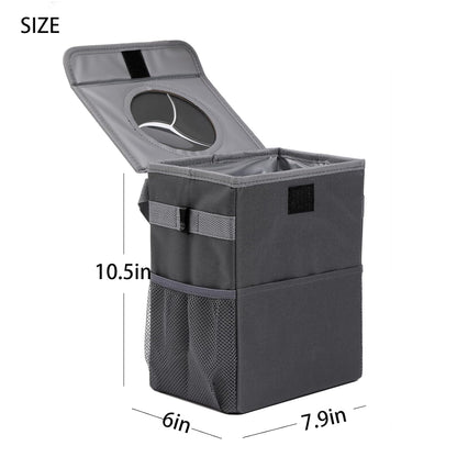 AOKJOY Car Garbage can with lid Leak Proof Vehicle Trash Can 3 Storage Pockets Hanging Waterproof car Trash Bag for SUV Beige