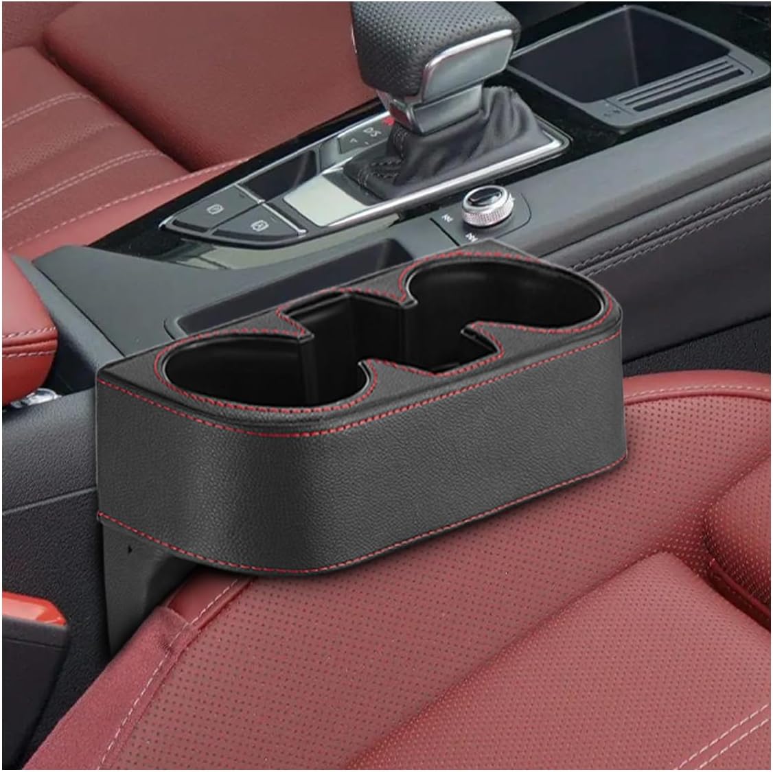 ZIMISI Car Cup Holder, PU Leather Auto Front Console Gap Filler Organizer, Multifunctional Cup Drink Holder, Car Seat Gap Filler Storage Box, Coin Bucket, Cell Mobile Phone Holder (Grey)