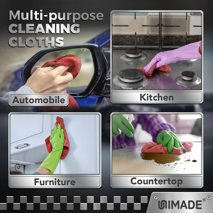 UNIMADE Microfiber Cleaning Cloth, 100 Pack Microfiber Towels for Cars Commercial Grade Work Rags Bulk Detailing Cloth for Automotive Bar Mechanic Restaurant Garage Housekeeping, 11.5"x 11.5", Grey