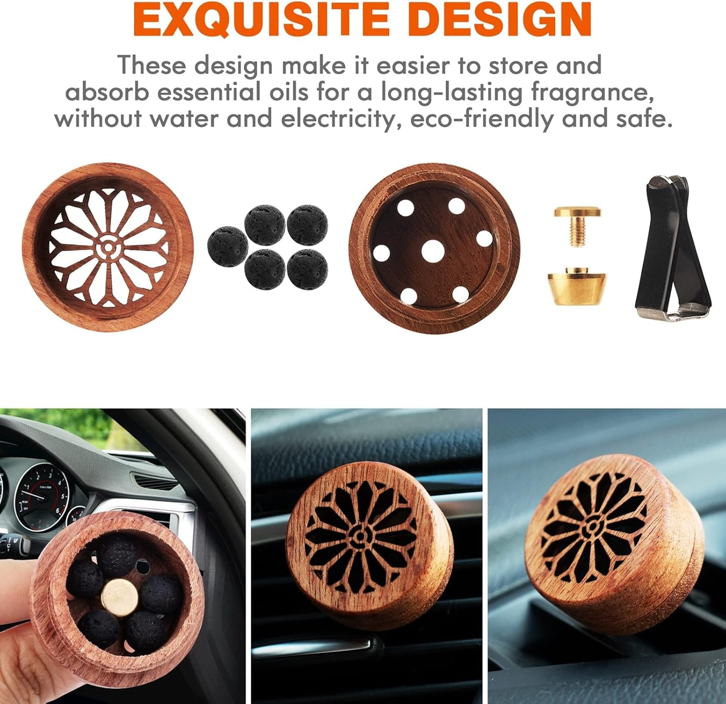 Essential Oil Car Diffuser, 2 PCS Car Aromatherapy Wood Diffuser with Vent Clip
