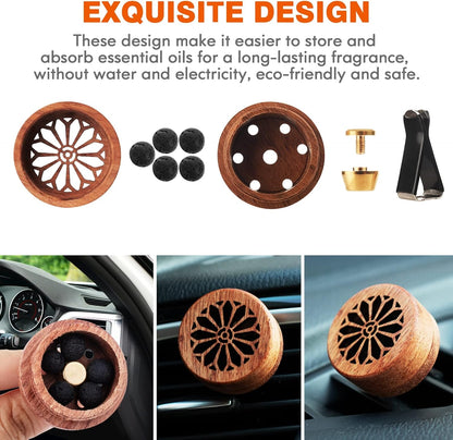 Essential Oil Car Diffuser, 2 PCS Car Aromatherapy Wood Diffuser with Vent Clip