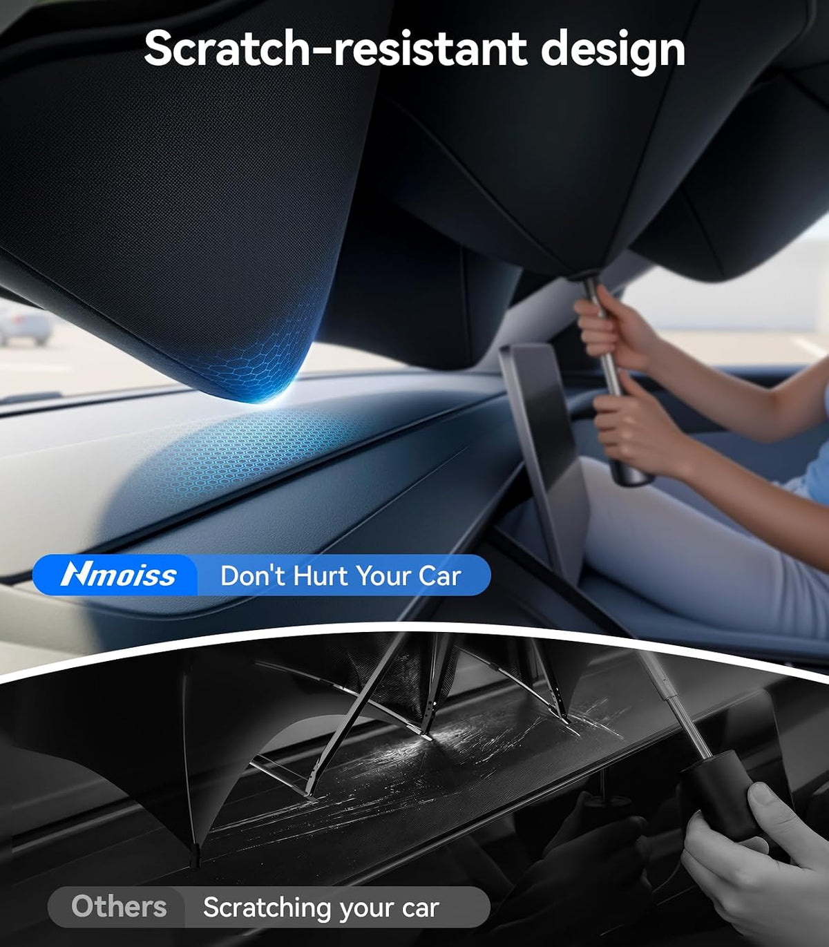 Nmoiss True Dual Layer Air Cooled Windshield Sun Shade Umbrella - [Drive to Superior Coolness & Comfort] Block 99% UV Sun Rays & Heat Damage Keep Cool and Protect Interior Medium