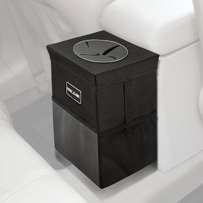 Car Trash Can with Lid - Trash Bag Hanging with Storage Pockets Leak-Proof SUV Organizer Collapsible and Portable Waterproof Truck Garbage Bin, 2.6 Gal Large Capacity Multipurpose Trash Bin for Van