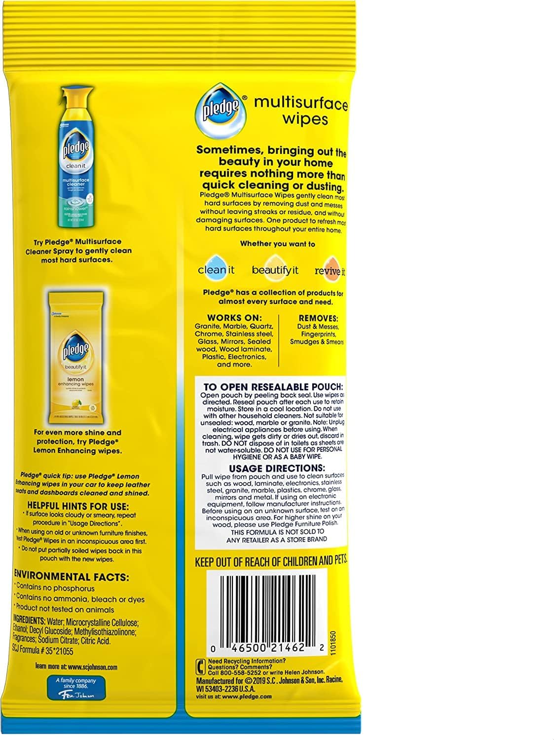 Pledge Multisurface Cleaning Wipes, pH Balanced, Fresh Citrus, 25 Count