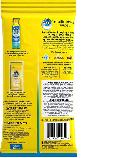 Pledge Multisurface Cleaning Wipes, pH Balanced, Fresh Citrus, 25 Count