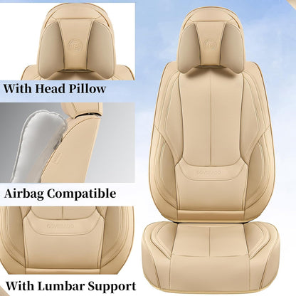 Coverado Seat Covers Full Set, Black Seat Covers for Cars 5 Seats, Car Seat Protector, Waterproof Nappa Leather Car Seat Cushion, Front and Rear Car Seat Cover Fit for Most Sedans SUV Pick-up Truck - Colors B