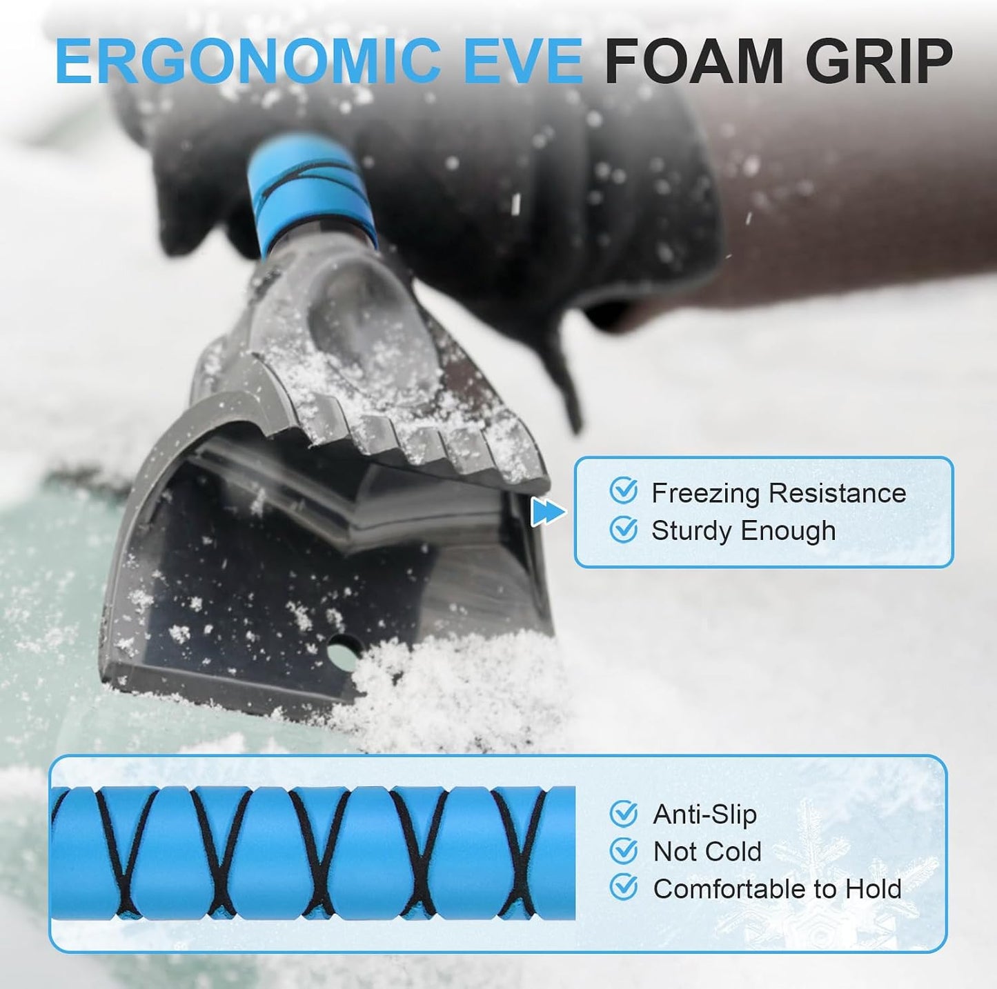 43" Ice Scraper for Car Windshield, Snow Brush with Squeegee, 3 in 1 Snow Removal for Cars with Foam Grip and 180° Pivoting Brush Head for Auto Truck SUV