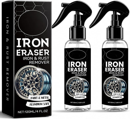 Iron Eraser Rust Remover Spray – Fast Acting Iron & Brake Dust Remover for Car Wheels and Paint, Professional Automotive Surface Cleaner, Iron Powder Remover (2 Pack)