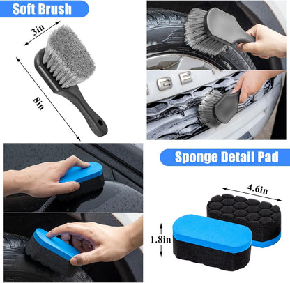 Car Detailing Kit, Car Detailing Brush Set with Vacuum, Bendable Car Wheel Rim Cleaner Brush Set, Car Detailing Brushes, Car Wash Cleaning Tools Kit for Interior, Exterior, Wheels, Blue