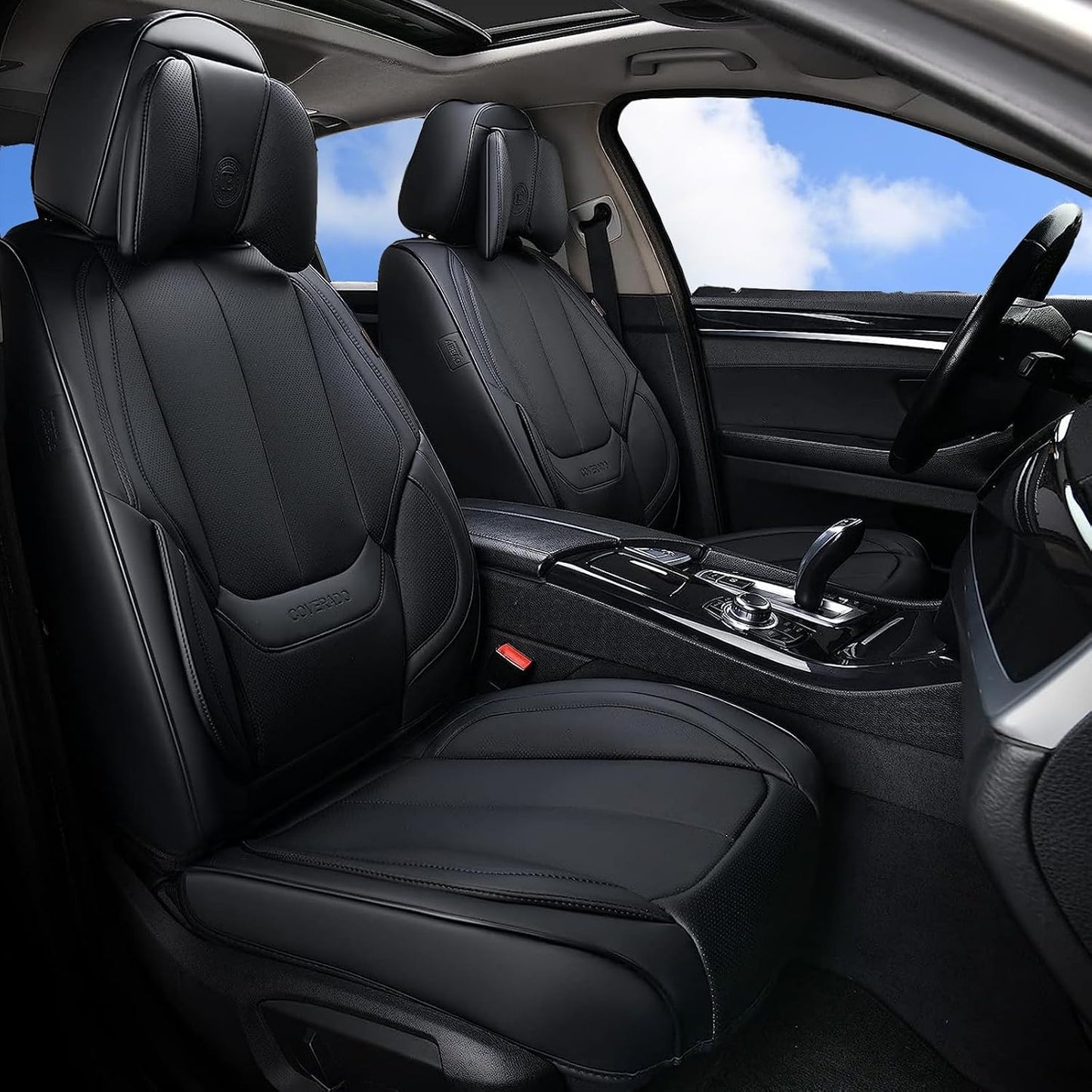 Coverado Seat Covers Full Set, Black Seat Covers for Cars 5 Seats, Car Seat Protector, Waterproof Nappa Leather Car Seat Cushion, Front and Rear Car Seat Cover Fit for Most Sedans SUV Pick-up Truck - Colors B