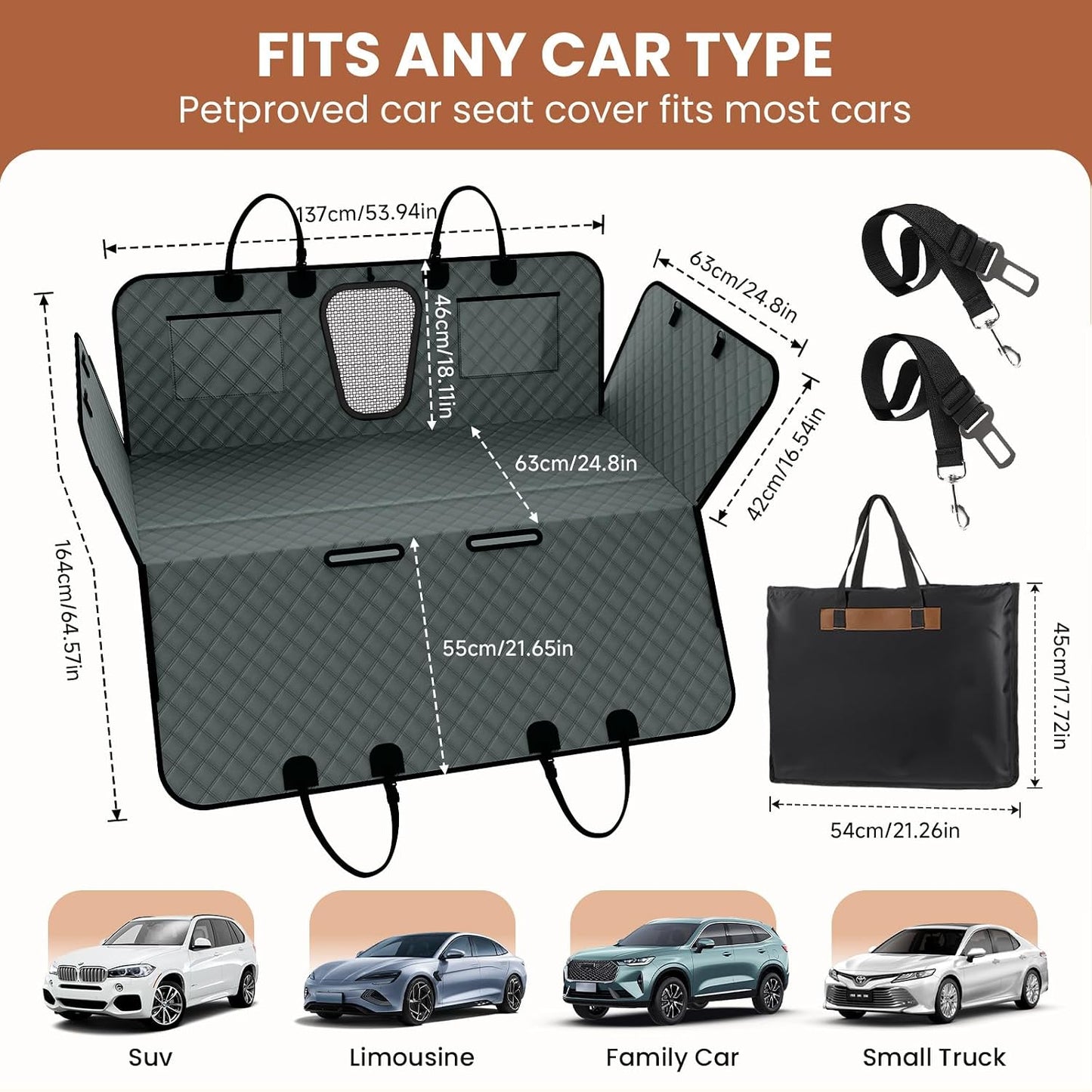 A-Pce 600D Heavy Duty Dog Car Seat Cover for Back Seat, 2026 Upgraded | Hard Bottom Back Seat Extender for Pets- Holds 600lbs, Waterproof Scratch Proof Nonslip Dog Hammock for Cars Trucks and SUVs