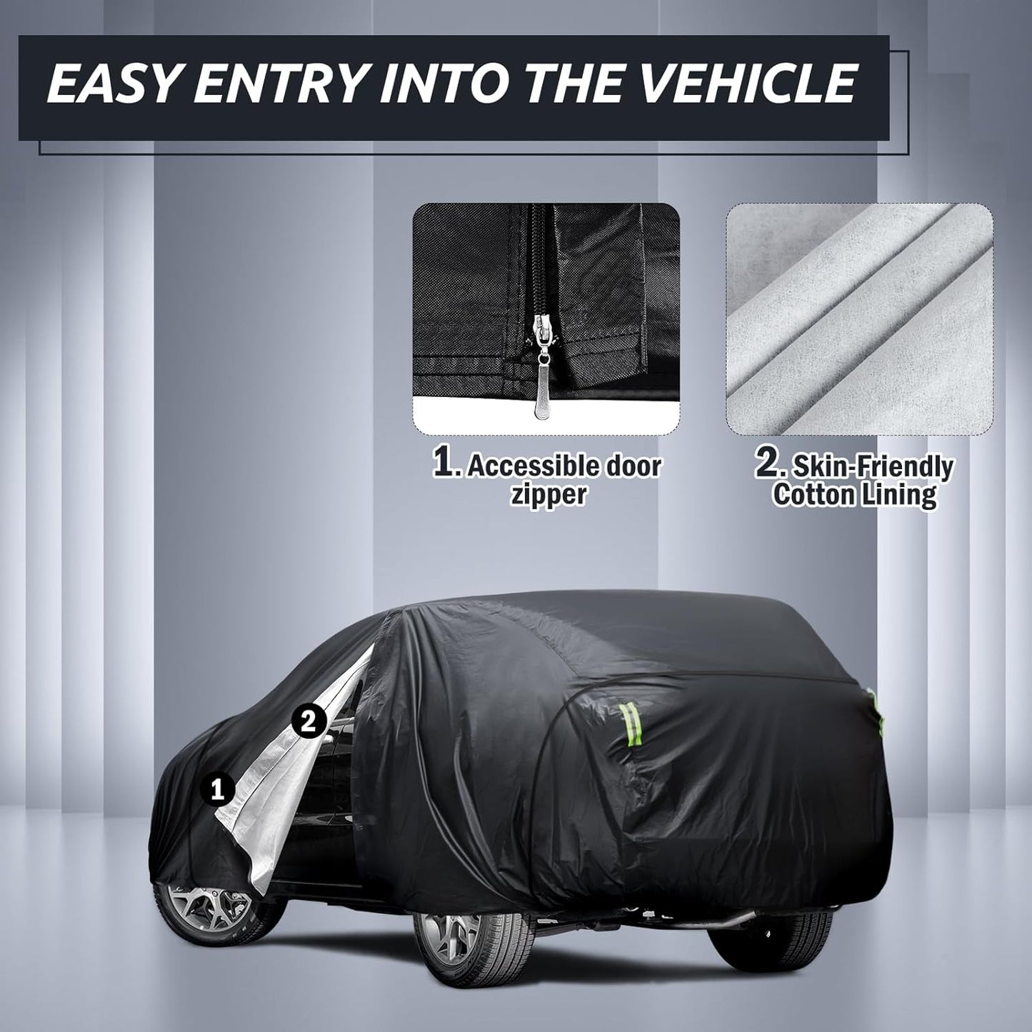 6 Layers Car Cover Waterproof All Weather for Automobiles, Size A3 with Zipper Cotton Fit for Toyota Camry, Honda Accord, Ford Mustang, Chevy Camaro/Malibu,Kia Optima/K5 (187-198 inch)