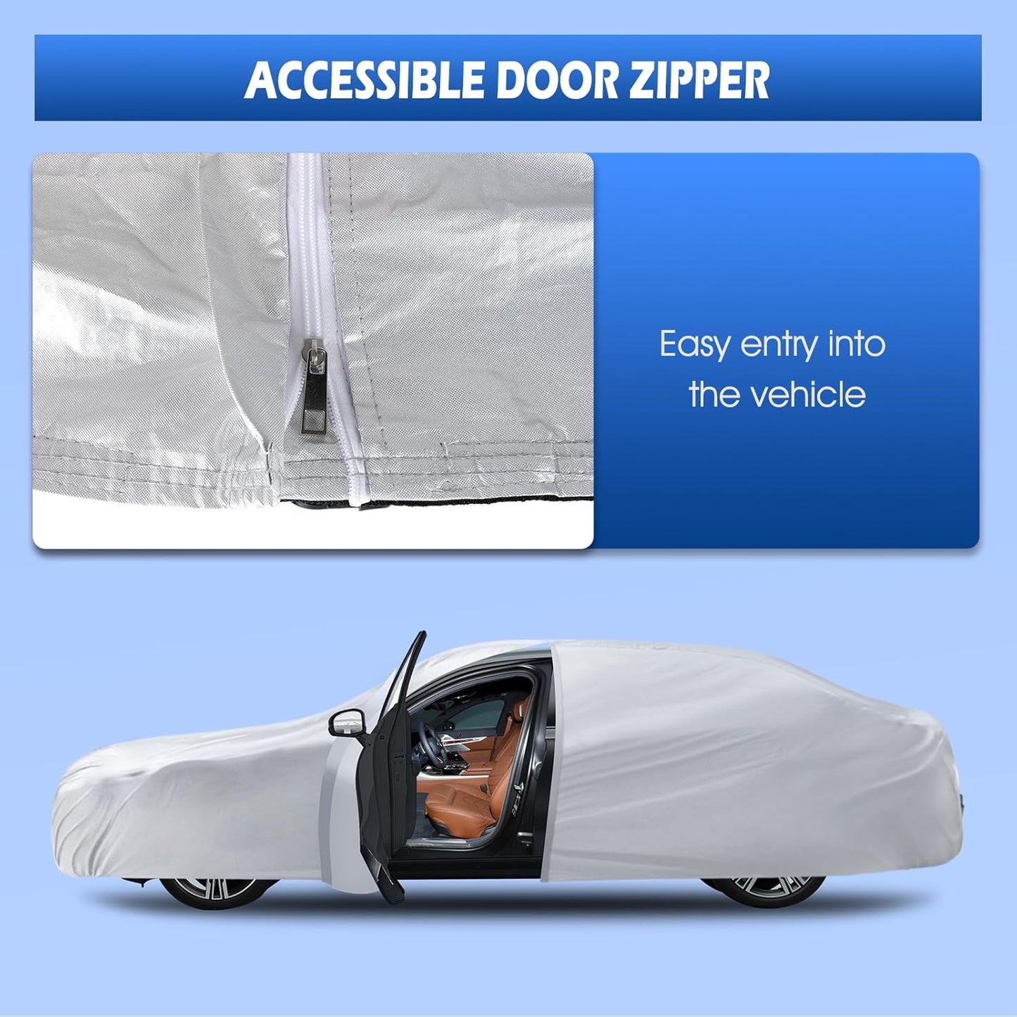6 Layers Car Cover Waterproof All Weather for Automobiles, Size A3 with Zipper Cotton Fit for Toyota Camry, Honda Accord, Ford Mustang, Chevy Camaro/Malibu,Kia Optima/K5 (187-198 inch)