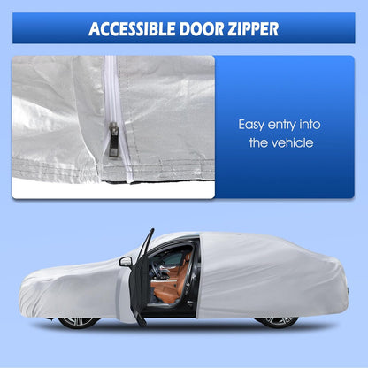 6 Layers Car Cover Waterproof All Weather for Automobiles, Size A3 with Zipper Cotton Fit for Toyota Camry, Honda Accord, Ford Mustang, Chevy Camaro/Malibu,Kia Optima/K5 (187-198 inch)