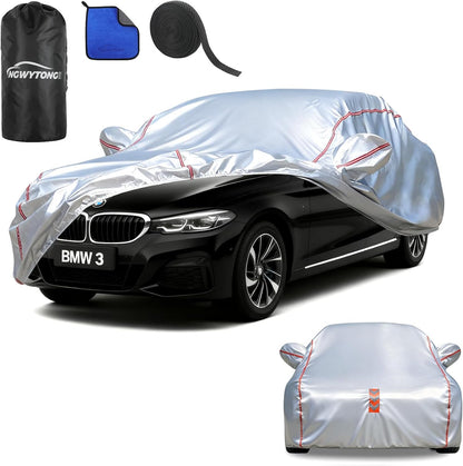 Car Cover for Sedan, Waterproof All Weather Heavy Duty, 360° Underbody Wrap Windproof Design, Quick Install Outdoor Vehicle Cover, Fits 186-193 in