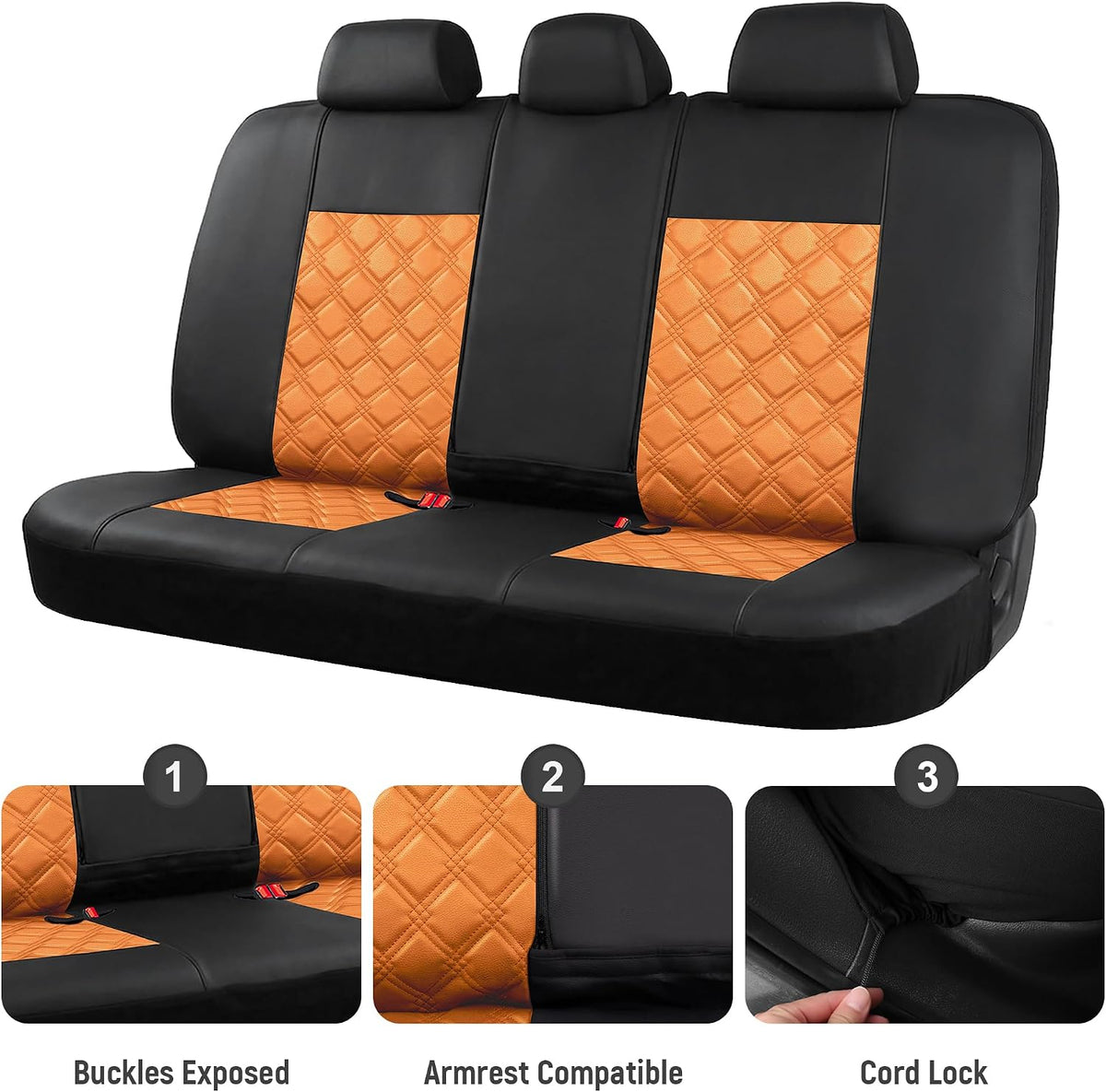 CAROMOP Luxury PU Leather Car Seat Covers Full Set-Waterproof Seat Protectors with Split Bench Seat Covers for Cars-Universal Cars Interior Covers for Sedans, SUVs, Pick-up Trucks(Gray/Gray Line)