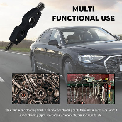 4 in 1 Car Battery Cleaning Brush, Battery Terminal Brush, Anti-Rust Auto Battery Cleaner with Steel Wire, Car Accessories Vehicle Machine Parts Cleaning Tools Fit for Auto Marine (Black)