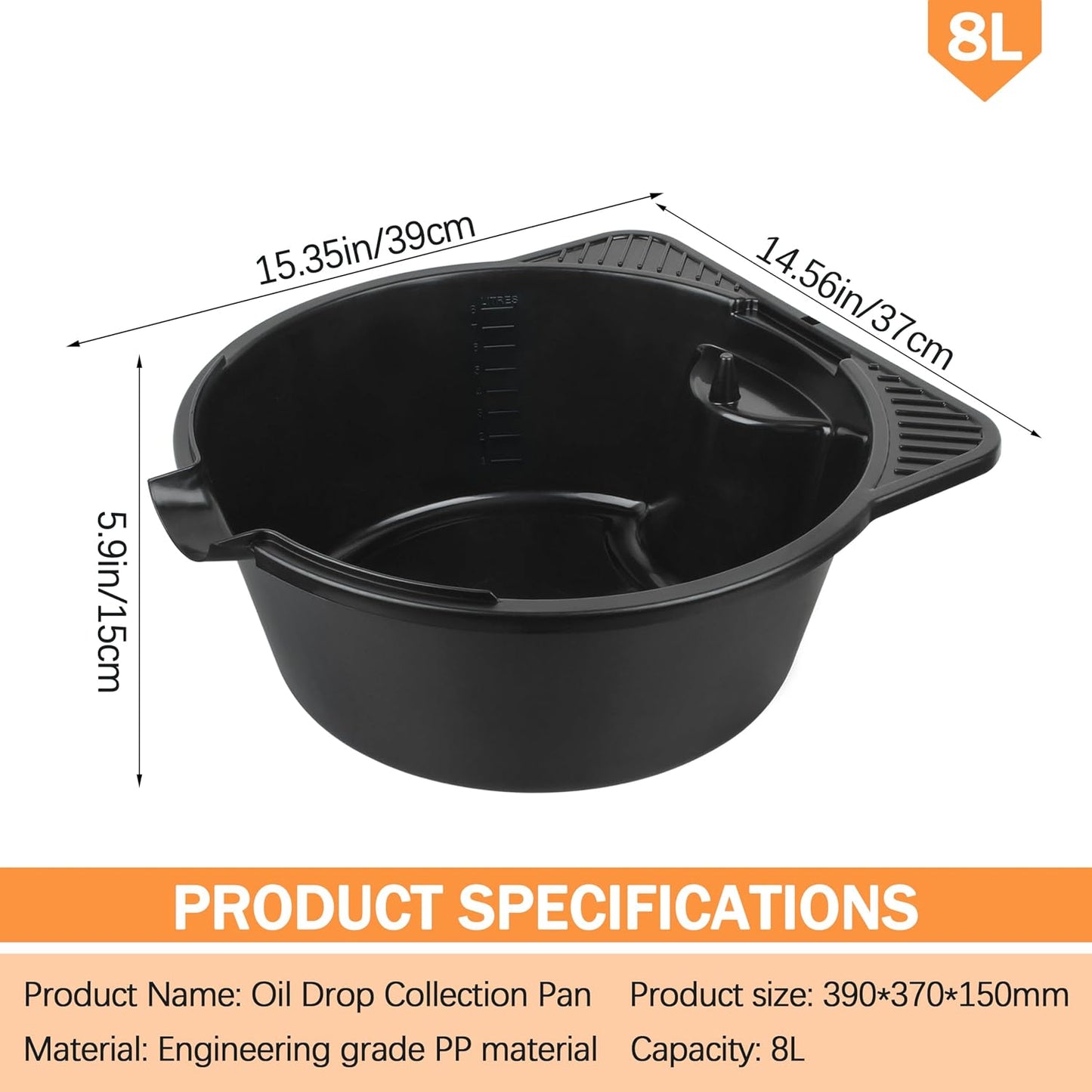 2 Gallon (8L) Portable Oil Drain Pan, Heavy-Duty Motor Oil Drip Catcher Pan for Automotive, Lawn Mower, ATV Oil Change （1 Pcs）