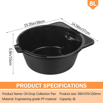2 Gallon (8L) Portable Oil Drain Pan, Heavy-Duty Motor Oil Drip Catcher Pan for Automotive, Lawn Mower, ATV Oil Change （1 Pcs）