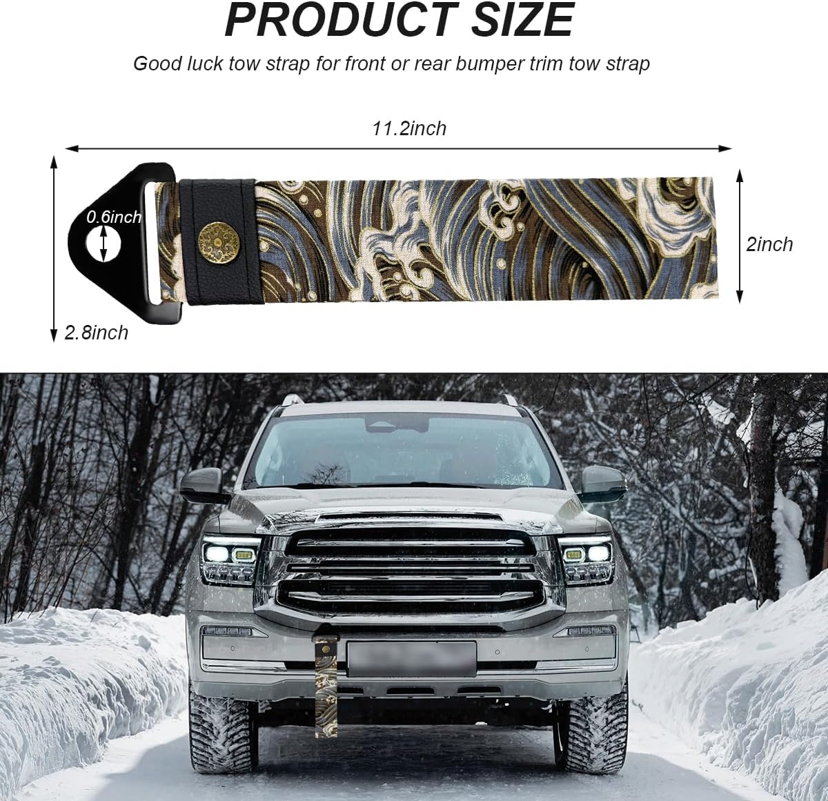 Racing Tow Strap, Stylish JDM Car Bumper Tow Strap Trailer Hook Belt for Decoration, Heavy Duty Nylon Traction Rope Universal Fit for Front or Rear Front Bumper (Black)