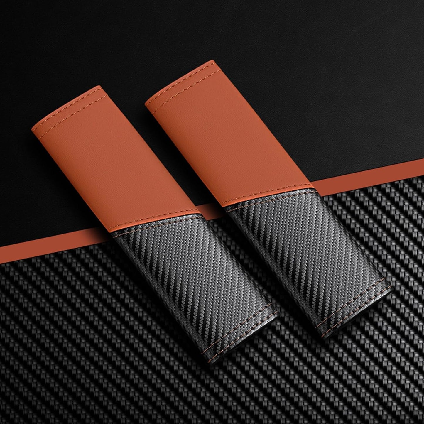 2 PCS Car Seat Belt Cover Pads - Seatbelt Covers with Carbon Fiber & Faux Leather, Soft Shoulder Strap Cushion for Neck & Shoulder Pain Relief, Universal Fit for Car Truck Accessories(Black)