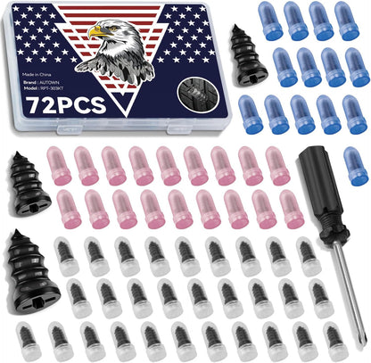 AUTOWN 72PCS Tire Repair Rubber Nail Kit - Complete Set with 3 Sizes, Storage Box & Screwdriver - for Car, Truck, Motorcycle & More