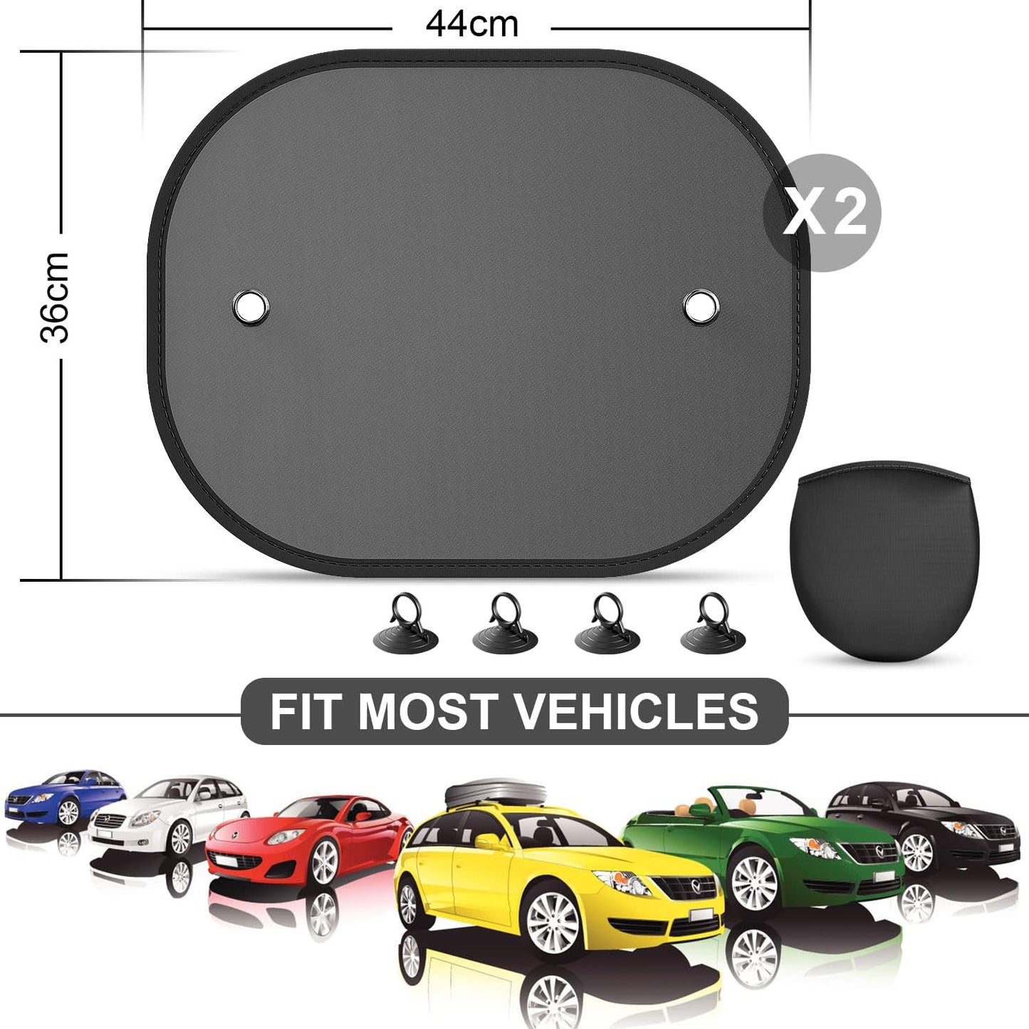 DIZA100 Car Sun Shade, 2 Pack Window Shade for Baby Universal Cling Sunshade for Side Window Sun Glare and UV Protection for Kids/Adults/Pets - 20''x12'' Fits 98% Cars(Suction Cup Stick)