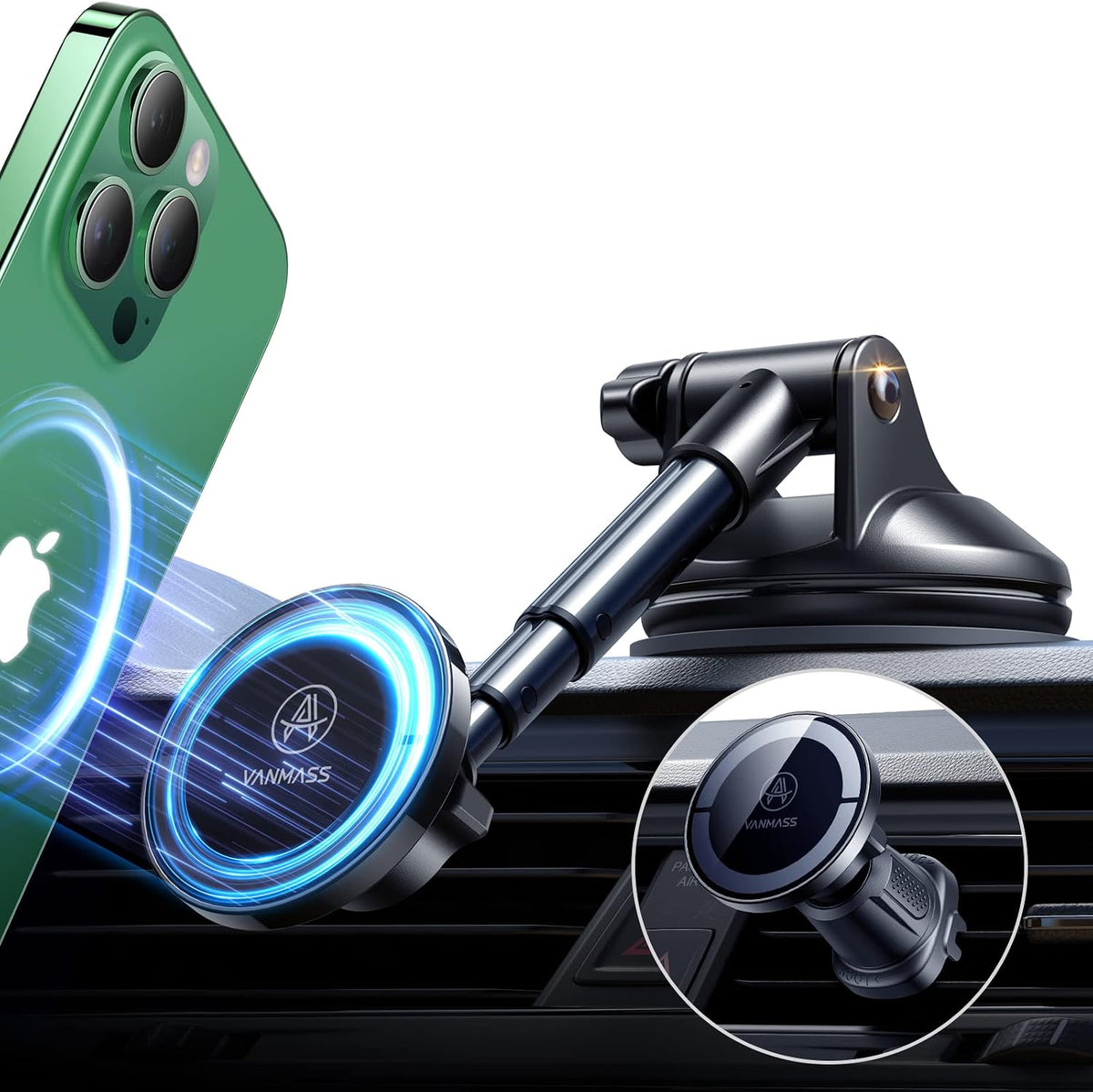【Military-Grade】VANMASS for MagSafe Car Mount【Upgraded Strongest Magnetic&Suction】Phone Holder Cell Stand for Dashboard Windshield Vent, Tesla Truck Cradle for iPhone 17 Pro Max 16 15 14 13 12 Android