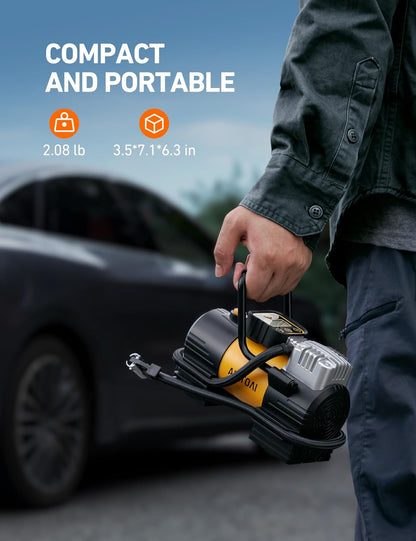 AstroAI Tire Inflator Portable Air Compressor 150 PSI 12V DC Tire Pump with Digital Gauge Auto Shut-Off Fast Inflation, Ultra-Bright 12 LED Emergency Light for Car, Motorcycle, Bike, Ball, Inflatables