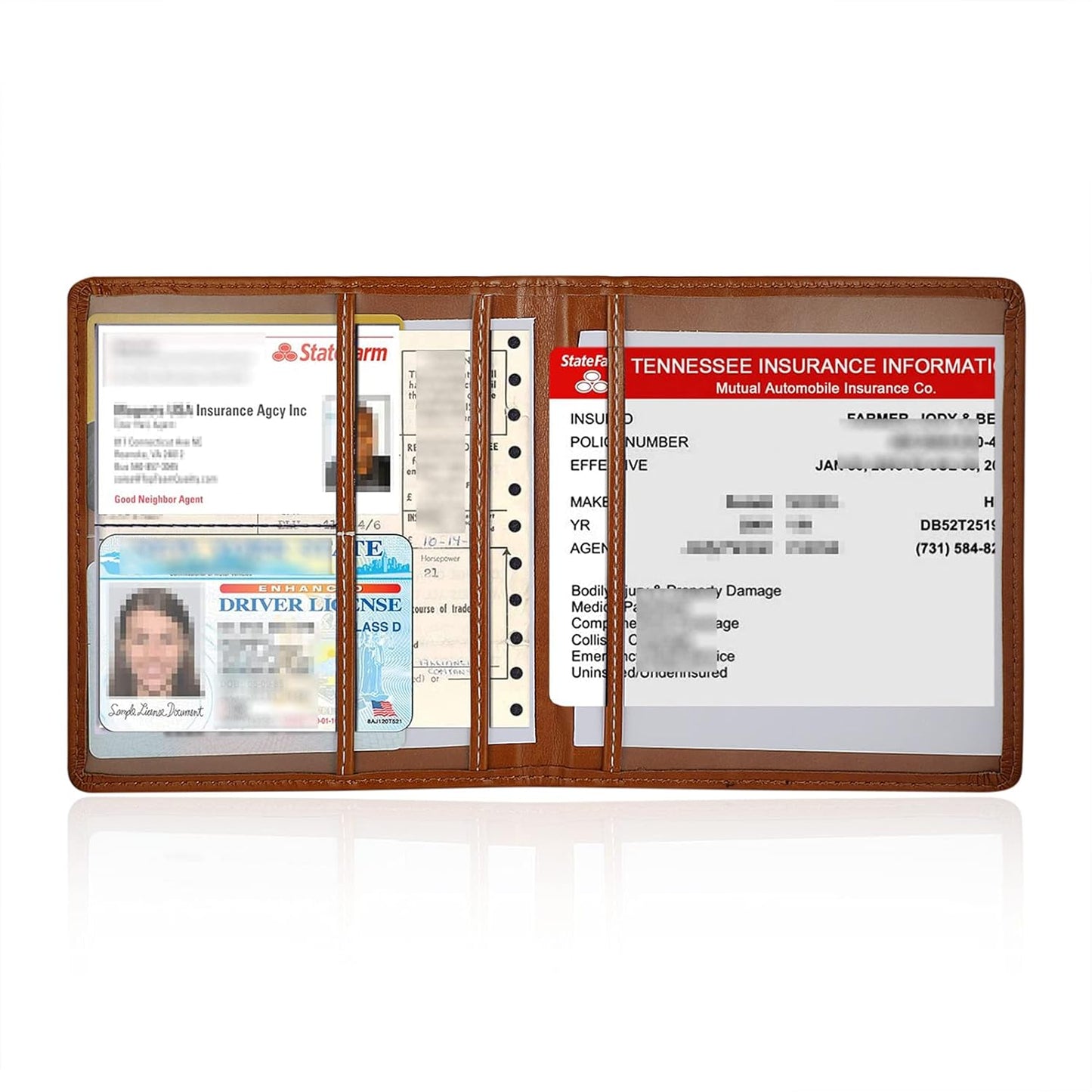 Car Registration and Insurance Card Holder - Leather Vehicle Glove Box Automobile Documents Paperwork Wallet Case Organizer for ID, Driver's License, Key, Cards - Car Accessories for Women&Men