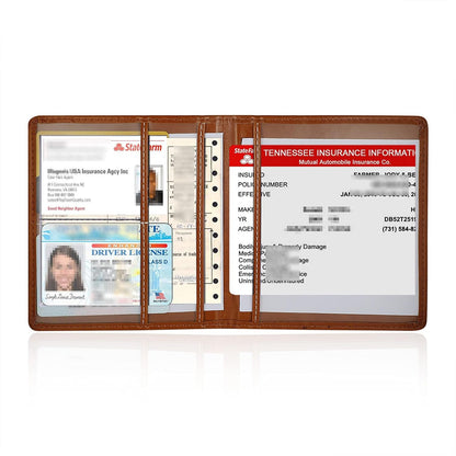 Car Registration and Insurance Card Holder - Leather Vehicle Glove Box Automobile Documents Paperwork Wallet Case Organizer for ID, Driver's License, Key, Cards - Car Accessories for Women&Men