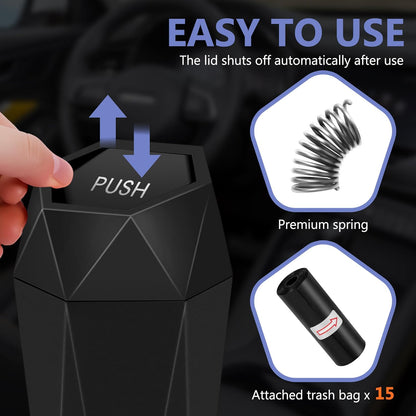 Car Trash Can with Lid - 2-Pack, Interior Accessories for Vehicles, Leakproof Garbage Can with 30 Detachable Trash Bags, Multipurpose Organizers and Storage Solutions for Home and Office