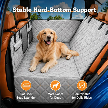IJVAE Dog Seat Cover for Back Seat, Hard Bottom Back Seat Extender Holds 500 lbs, Waterproof & Nonslip Car Hammock for Large Pets, Comfortable Travel Seat Protector for SUV and Sedan