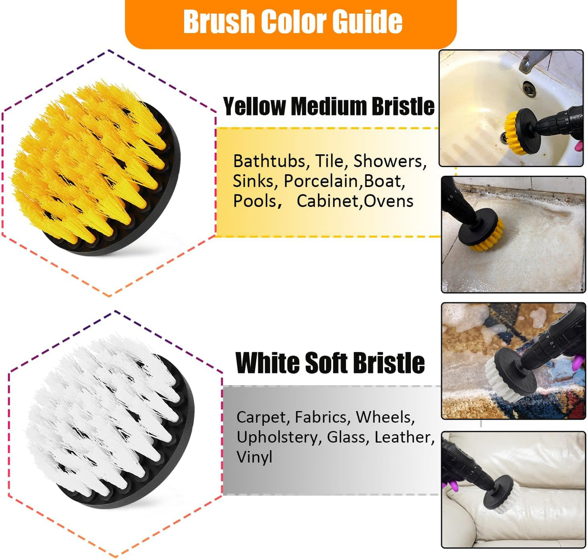 15Pcs Drill Brush Attachment Set, Drill Scrubber Brush Kit Include Soft Drill Wheel Brush, Scrub Pads, Sponge, Drill Cleaning Brush Attachment Set for Car, Bathroom, Tub, Tile, Floor, Grout, Boat