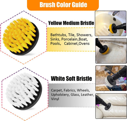 15Pcs Drill Brush Attachment Set, Drill Scrubber Brush Kit Include Soft Drill Wheel Brush, Scrub Pads, Sponge, Drill Cleaning Brush Attachment Set for Car, Bathroom, Tub, Tile, Floor, Grout, Boat