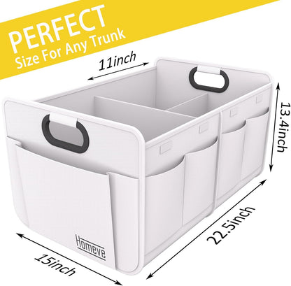 Homeve Car Trunk Organizer for SUV, 18.5Gal Large Capacity No-Sag Heavy Duty, Foldable Waterproof Anti-Slip Storage with 12 Pockets, Fit Sedan,Truck, Universal Car Accessories, Black, Large, 2 Compart