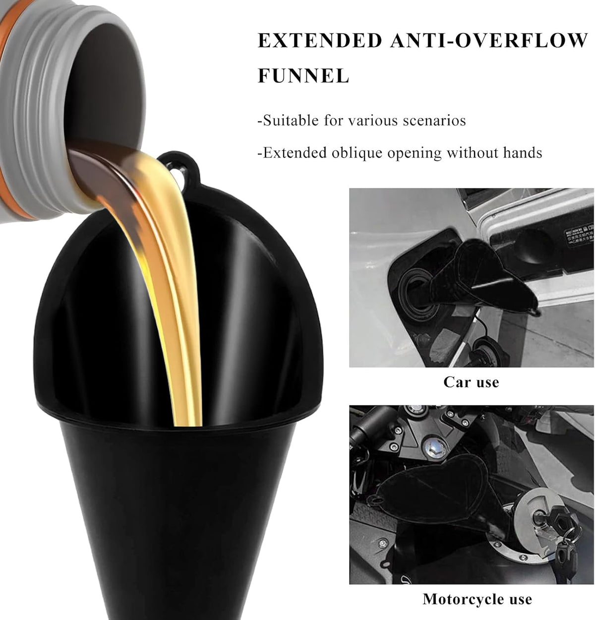 Oil Funnel, Multi-Purpose Plastic Long Neck Oil Funnel, Automotive Use Funnels for Filling Oils Lubricants Water Diesel, Kitchen Funnels for Filling Bottles Jars (Black)