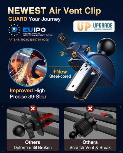 VANMASS【85+LBS Strongest Suction & Military-Grade Ultimate Car Phone Mount【Patent & Safety Certs】 Cell Phone Holder for Dash Windshield Vent for iPhone 17 Pro Max Automobile Accessory Kits,Ink Black