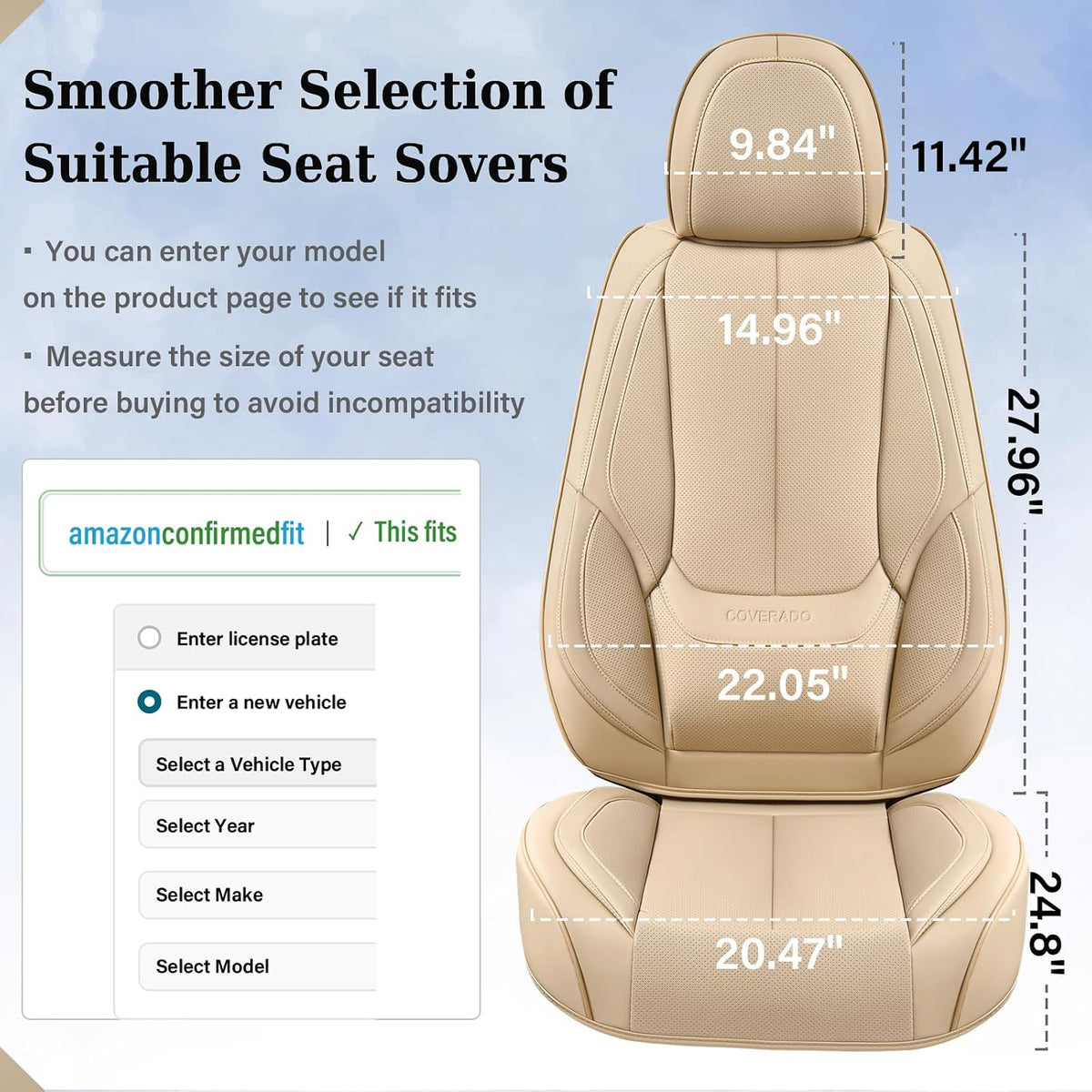 Coverado Seat Covers Full Set, Black Seat Covers for Cars 5 Seats, Car Seat Protector, Waterproof Nappa Leather Car Seat Cushion, Front and Rear Car Seat Cover Fit for Most Sedans SUV Pick-up Truck - Colors A