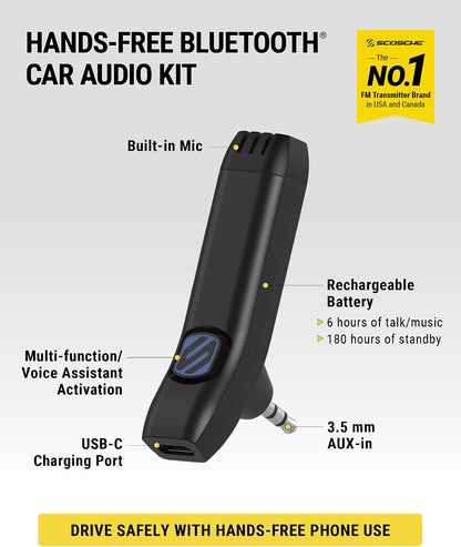 Scosche BTFM9 FM Bluetooth Transmitter Car, Dual 12W USB-C and USB-A Charging Ports, Fast Type C Car Charger, Wireless Radio Bluetooth Adapter, Hands-Free Kit for Calls, Siri and Google Assistant