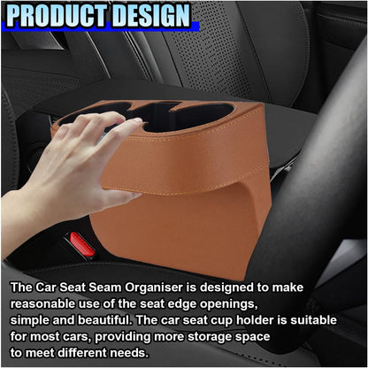ZIMISI Car Cup Holder, PU Leather Auto Front Console Gap Filler Organizer, Multifunctional Cup Drink Holder, Car Seat Gap Filler Storage Box, Coin Bucket, Cell Mobile Phone Holder (Grey)