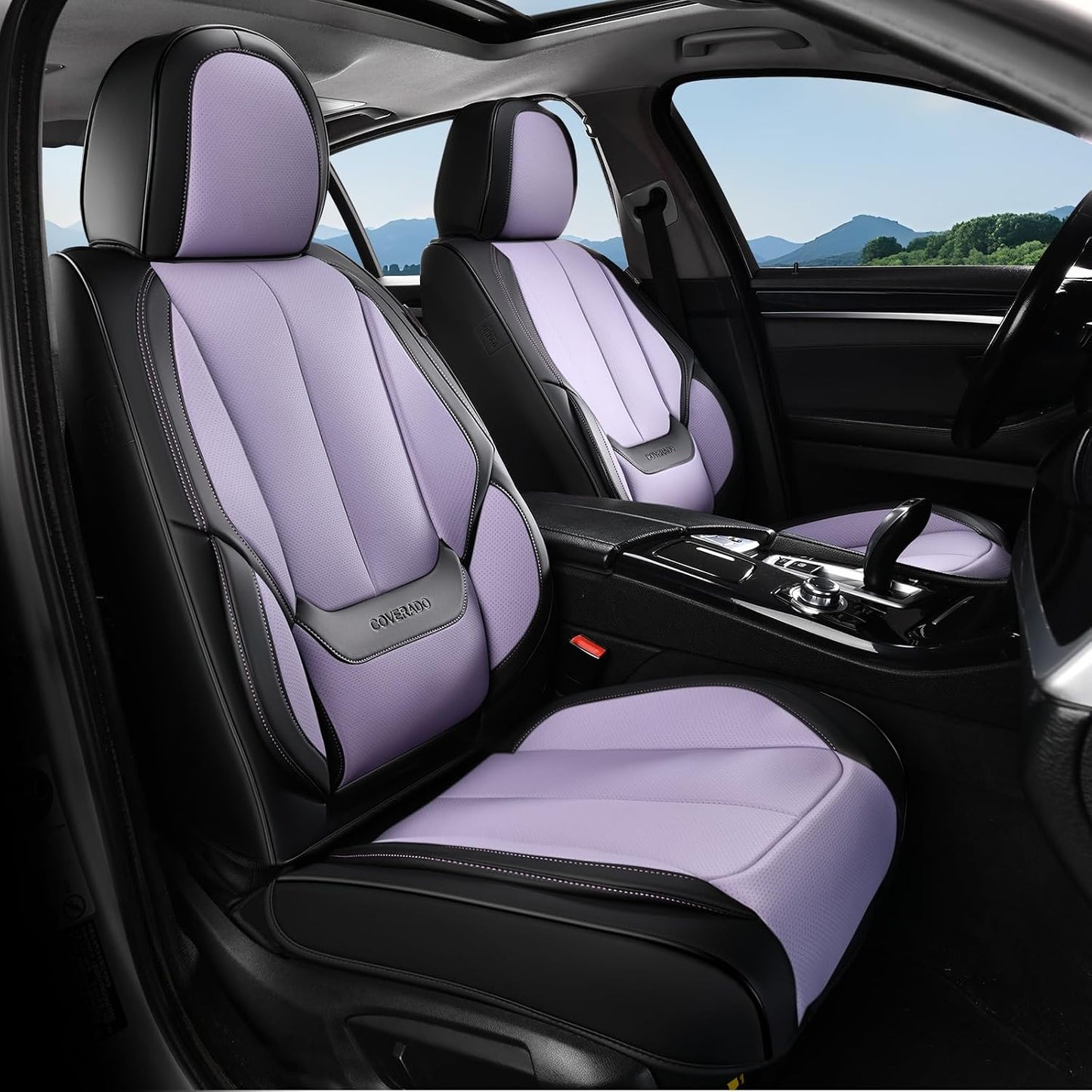 Coverado Seat Covers Full Set, Black Seat Covers for Cars 5 Seats, Car Seat Protector, Waterproof Nappa Leather Car Seat Cushion, Front and Rear Car Seat Cover Fit for Most Sedans SUV Pick-up Truck - Colors A