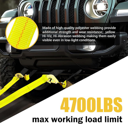 2" x 4' Axle Tie Down V-Bridle Recovery Tow Traile Strap 4700LBS | Polyester Webbing w/Cordura Sleeves and Axle Straps, Snap Hooks Design, Middle D-rings Design, Ideal for All Vehicle Models