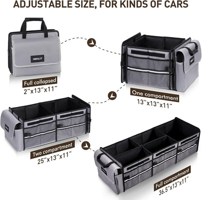 HIRALIY 4 in 1 Car Trunk Storage Organizer with Leakproof Cooler Bag, Multi-Compartment Foldable Trunk Storage Box for Car Truck SUV Black