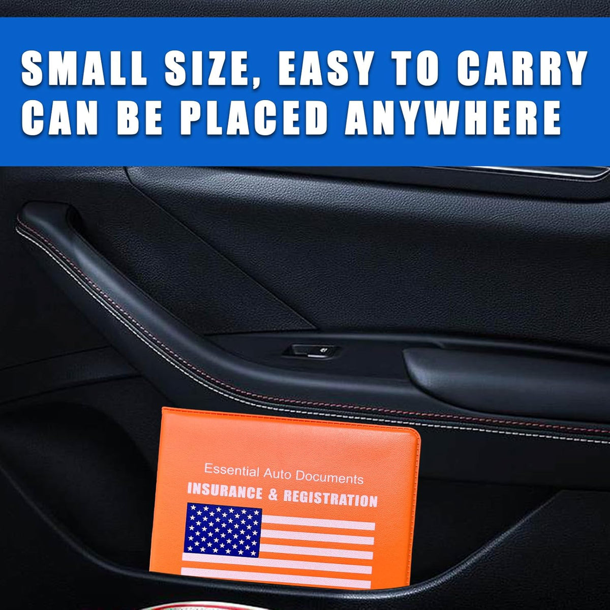 Ziciner Car Registration Insurance Holder, 2Pack Essential Auto Card Document Glove Box Organizer with Touch Fastener, Vehicle Interior Accessories Perfect for Most Car, Truck, SUV (Red/Small Car)