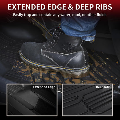 LASFIT Floor Mats for Ford F-150 2021-2026 | F150 Lightning 2022-2025 SuperCrew (Rear w/Fold Flat Storage) Carpet Floor All Weather Car Liners TPE Truck Mats - 1st and 2nd Row, 3pcs Black