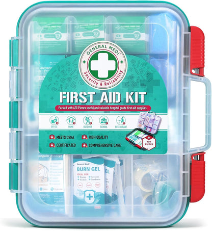 General Medi 110 Pieces Small First Aid Kit - HardCase First Aid Box - Contains Premium Medical Supplies for Travel, Home, Office, Vehicle, Camping, Workplace & Outdoor
